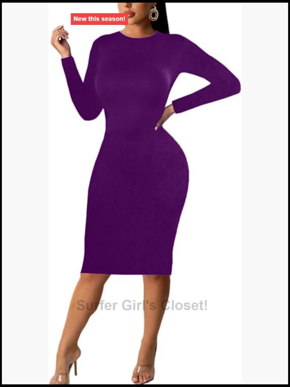 Women's Long Sleeve Bodycon Dress - Midi Club Party Fitted Pencil Dress